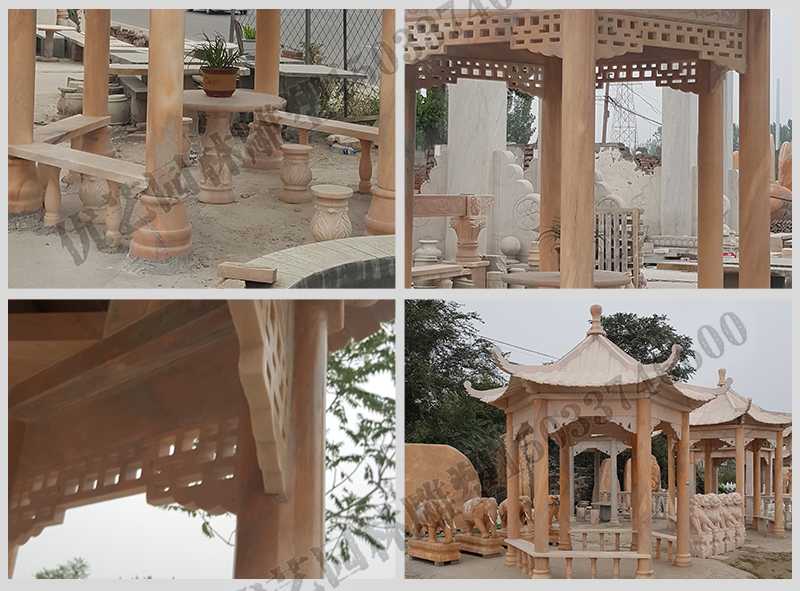 中式大理石涼亭，石雕六角亭子細(xì)節(jié)圖，定制中式景觀涼亭