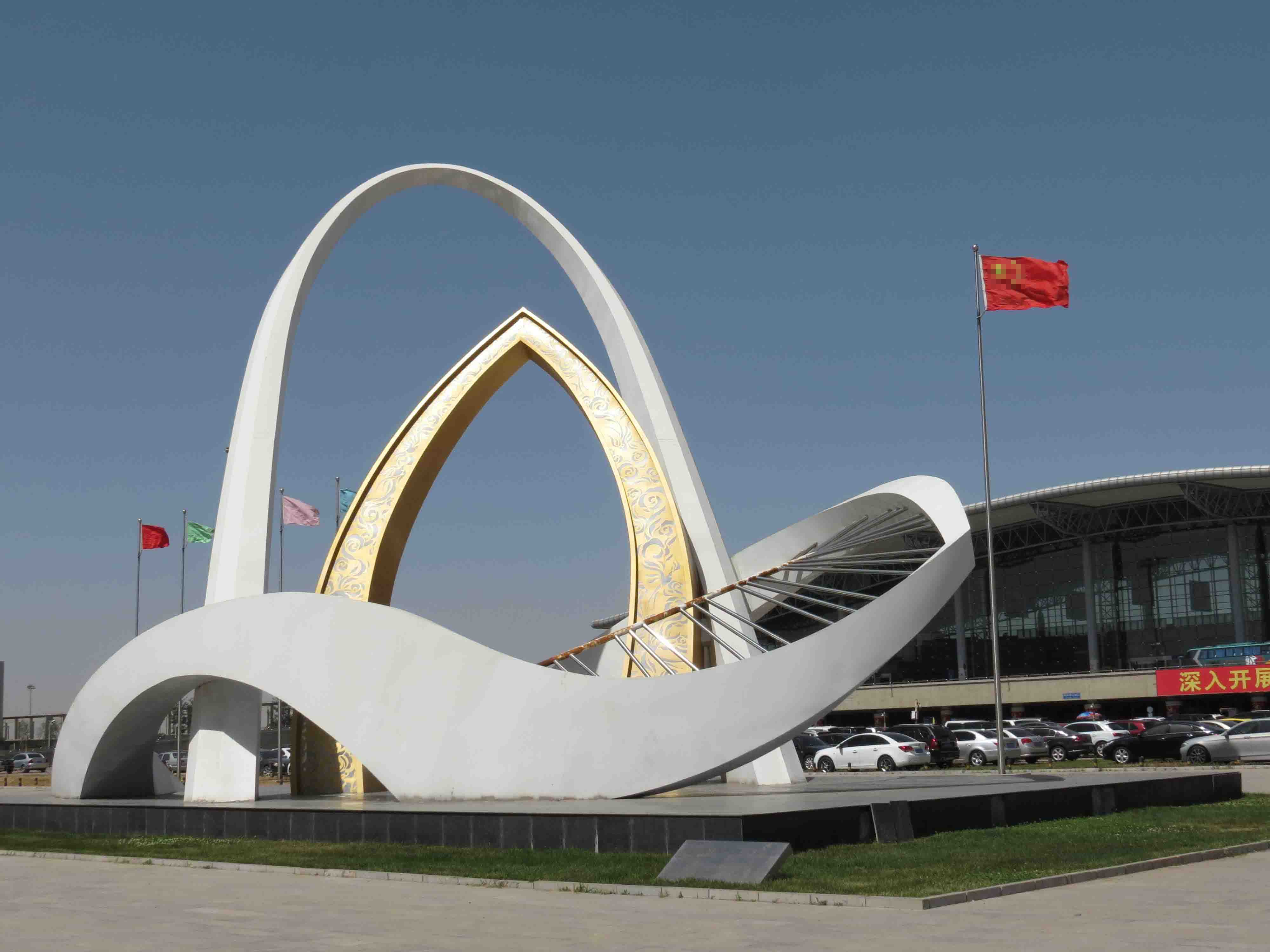 機場景觀雕塑，機場不銹鋼標志，廣場大型標志