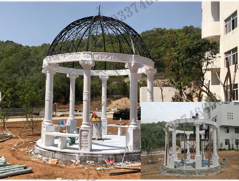石雕涼亭案例，景觀涼亭怎樣安裝，石雕涼亭定制工廠